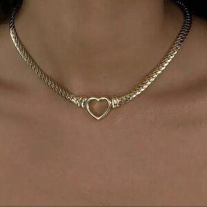 Heart link necklace ,18k gold plated heart necklace 16 inch